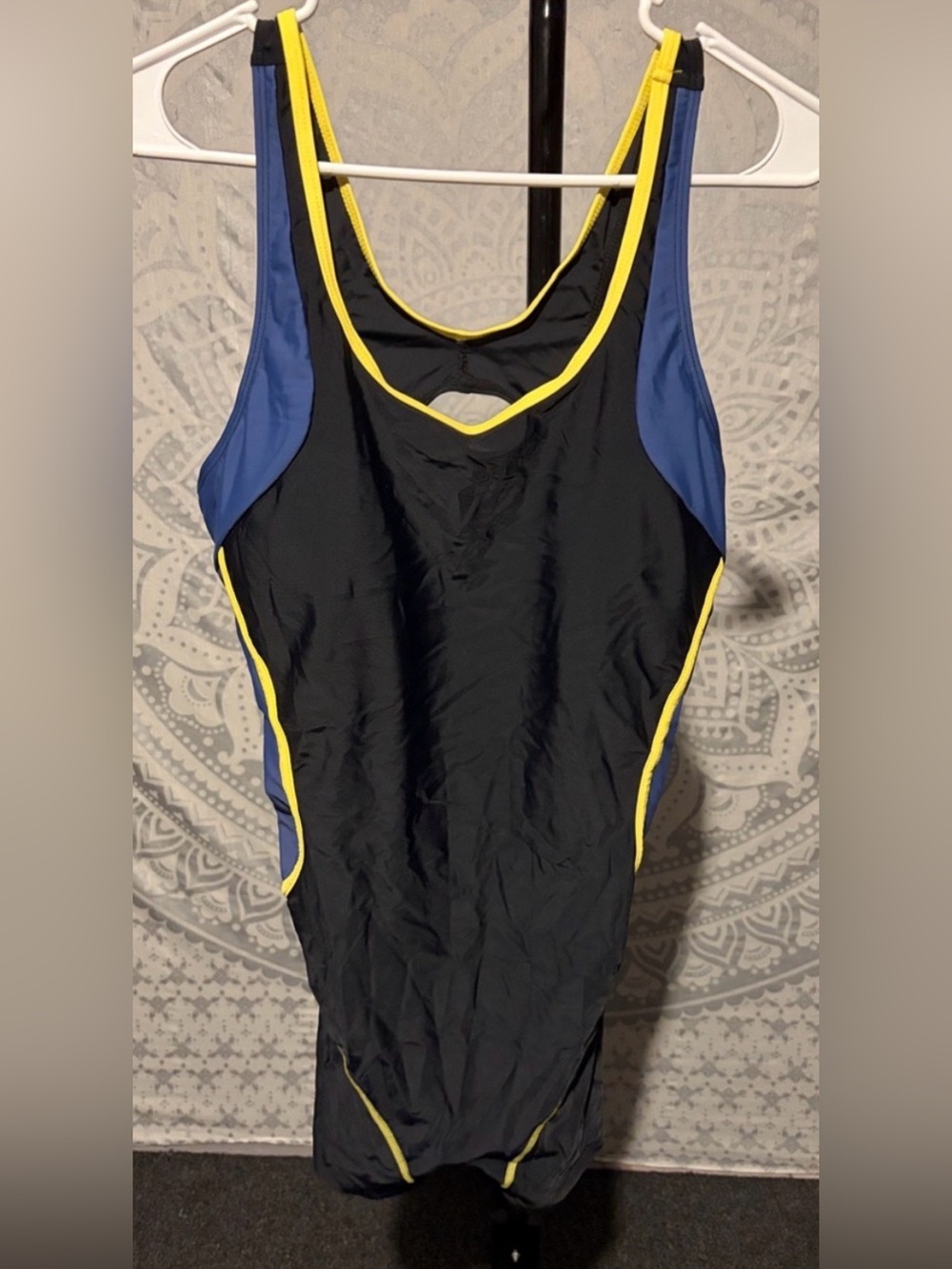 ✨ Black Blue Yellow Colorblock One-Piece Athletic Swimsuit | 2XL | NWOT 🏊‍♀️